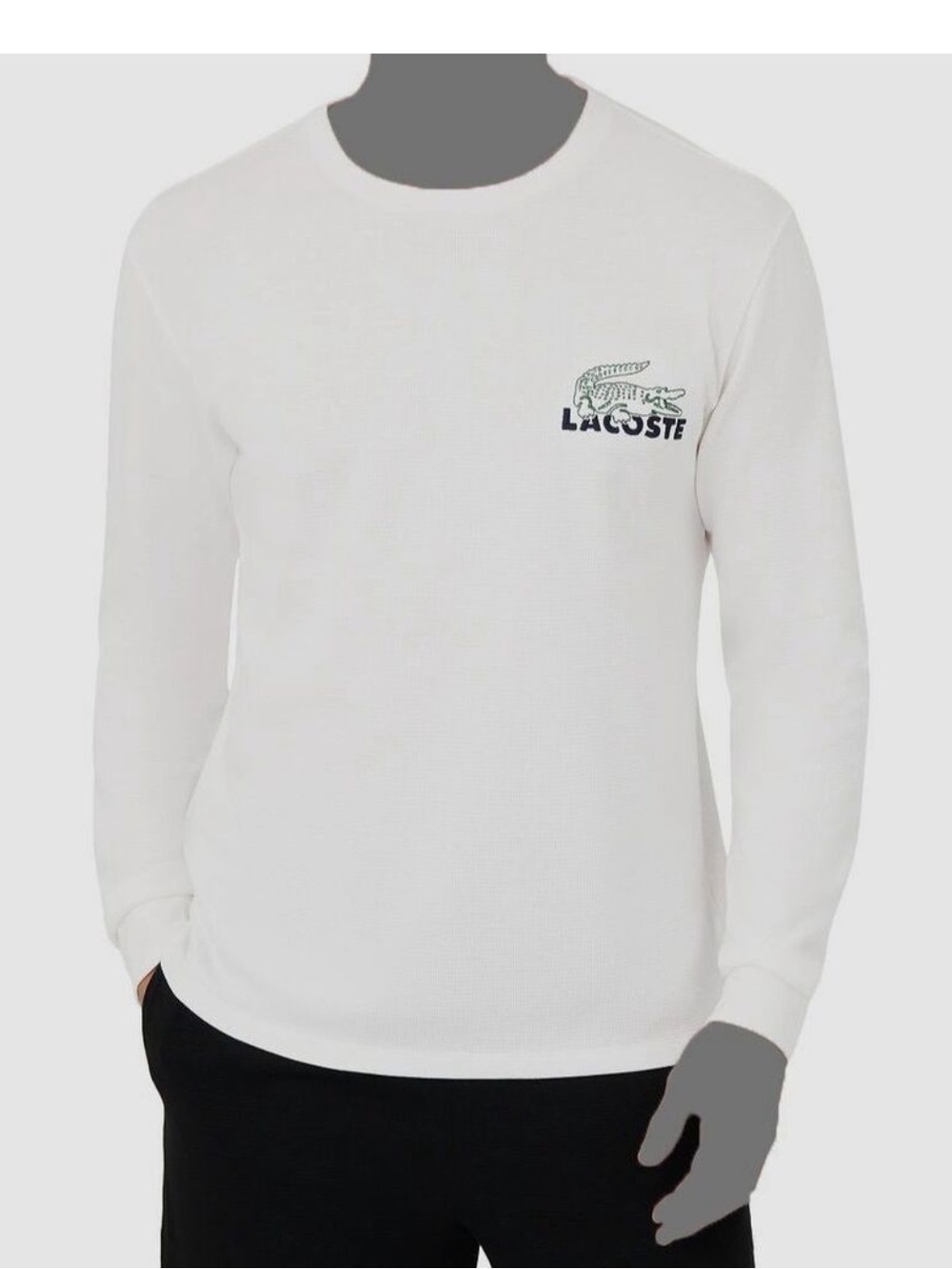 NEW Men's Lacoste Long Sleeve Waffle Knit Pajama Top T-Shirt Sz XXL 100% Cotton